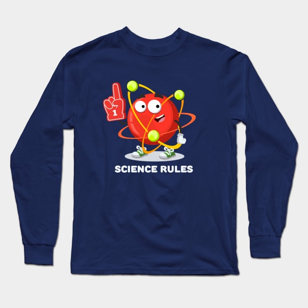 cartoon atom character mascot with the number 1 one sports fan hand glove SCIENCE rules Long Sleeve T-Shirt by VizRad